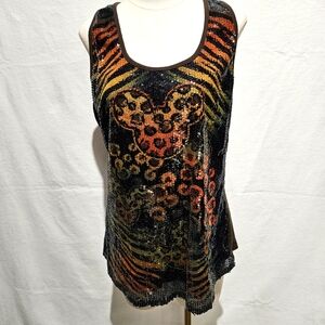 Disney Parks Sz XL Animal Kingdom Sequin Leopard Print Tank Top